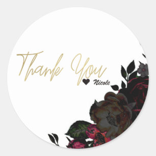 Sticker Rond Fleurs noires et rouges foncées Glam gothique flor
