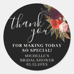 Sticker Rond Fleurs noires Merci Shower de mariage 