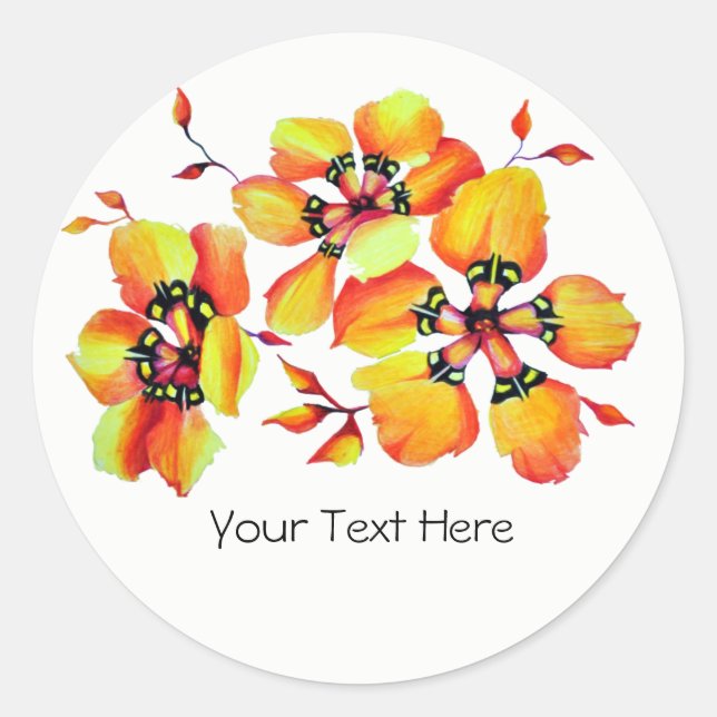 Sticker Rond Fleurs Orange Lumineuses - Votre Propre Texte (Devant)