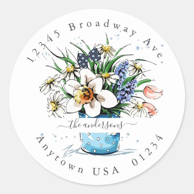 Sticker Rond Fleurs peintes ; Sceau d'enveloppe de l'adresse de (Devant)