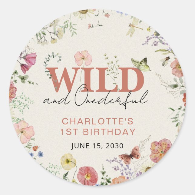 Sticker Rond Fleurs Pressées Wild & Onederful Girl 1er annivers (Devant)