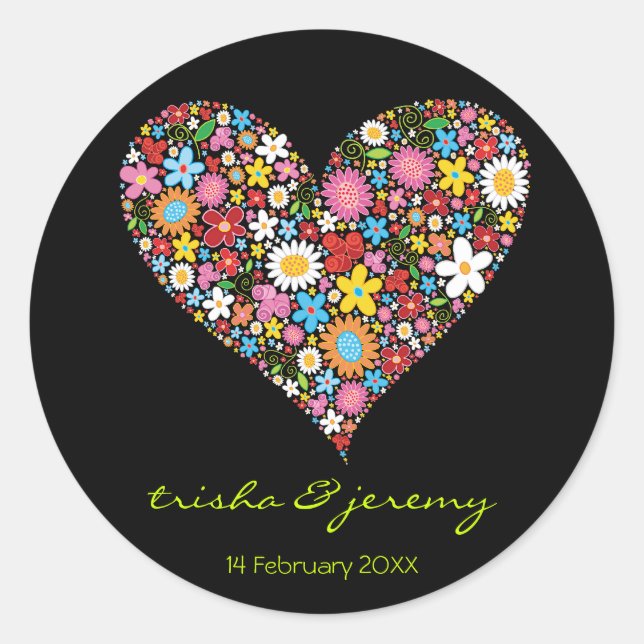 Sticker Rond Fleurs Printemps Valentine Coeur Chic Mariage Favo (Devant)