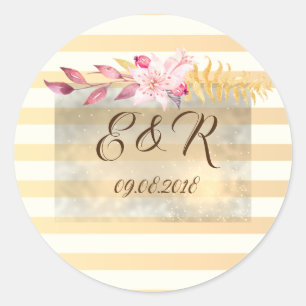 Sticker Rond Fleurs rayées chic modernes