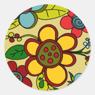 Sticker Rond Fleurs rétro Couleurs urbaines
