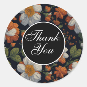 Sticker Rond Fleurs rétro élégantes et élégantes de couleur ora