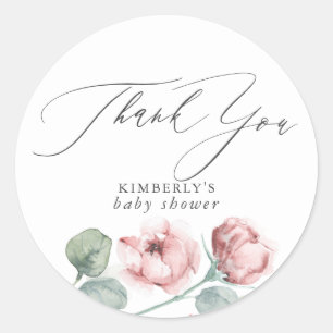 Sticker Rond Fleurs Rose Poussiéreux Élégant Remerciement de Fê