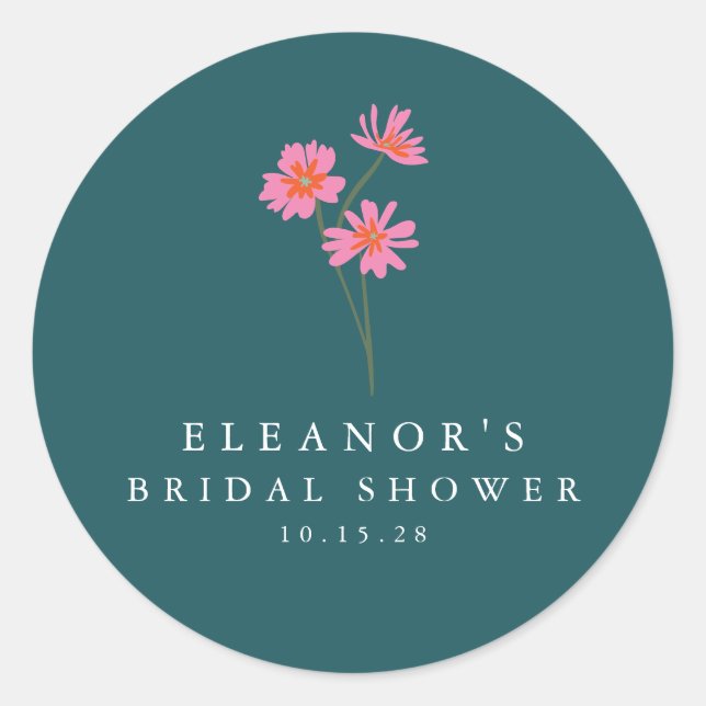 Sticker Rond Fleurs Rose Sarcelle Vertes Bohème Mariage Personn (Devant)