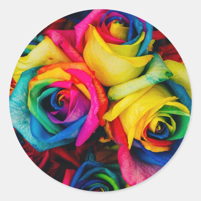 Sticker Rond fleurs roses arc-en-ciel jolies couleurs art (Devant)