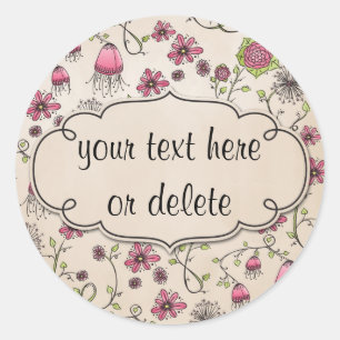 Sticker Rond fleurs roses blanches sur beige