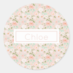 Sticker Rond Fleurs Roses d'aquarelle en rose et en rose