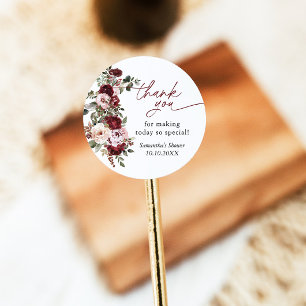 Sticker Rond Fleurs roses de blush de Bourgogne Douche Merci