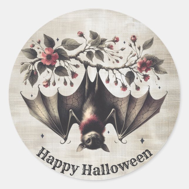 Sticker Rond Fleurs roses d'Halloween Chauve-souris maléfique F (Devant)