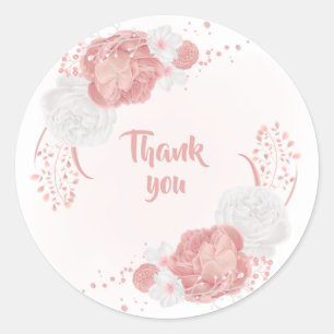 Sticker Rond fleurs roses et blanches merci