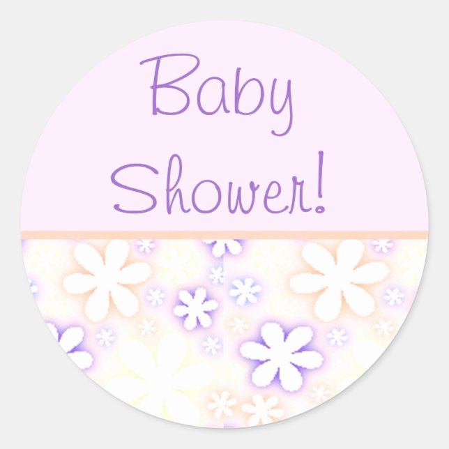 Sticker Rond fleurs roses et violettes, BabyShower ! (Devant)