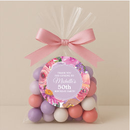 Sticker Rond Fleurs roses et violettes Fête d'anniversaire de 5