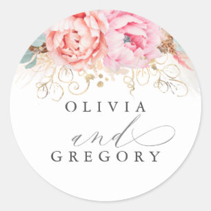 Sticker Rond Fleurs roses Eucalyptus Feuilles et Pampas Grass