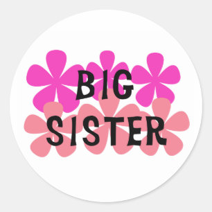 Sticker Rond Fleurs roses Grande Soeur