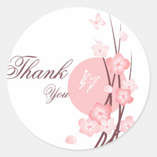 Sticker Rond Fleurs roses Merci papillon