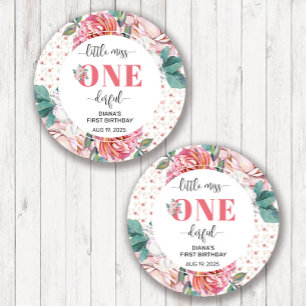 Sticker Rond Fleurs roses pour 1er anniversaire