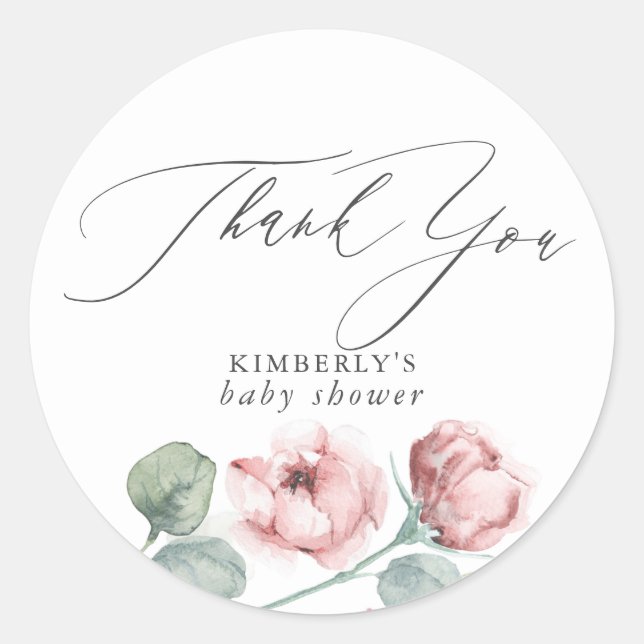 Sticker Rond Fleurs roses poussiéreuses Élégant Merci de douche (Devant)