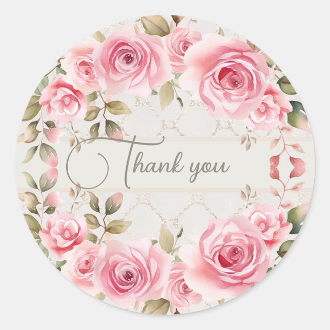 Sticker Rond Fleurs roses roses rose rougissent élégant (Devant)