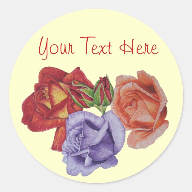 Sticker Rond fleurs roses rouges et bourgeons roses art floral (Devant)