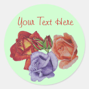 Sticker Rond fleurs roses rouges et bourgeons roses art floral