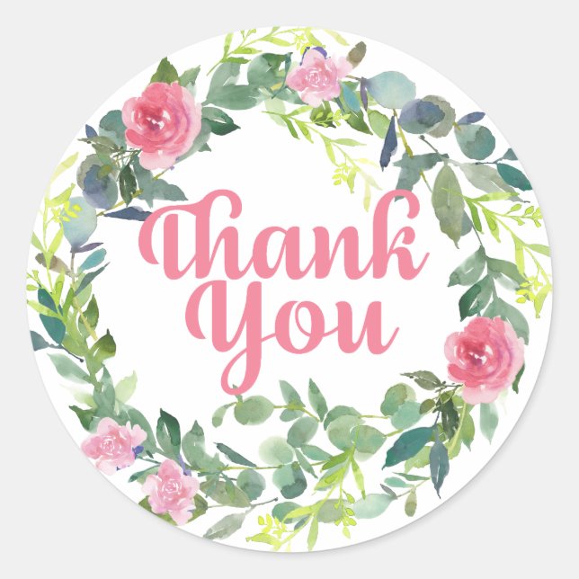Sticker Rond Fleurs roses sur Merci de couronne (Devant)
