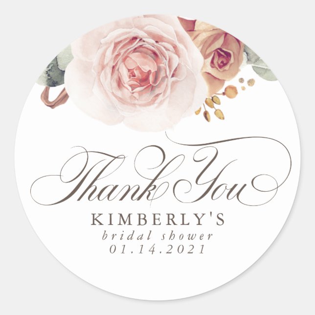 Sticker Rond Fleurs Roses Terres Élégantes Merci (Devant)