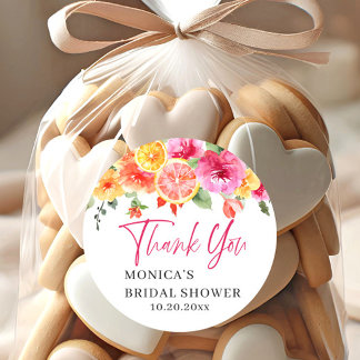 Sticker Rond Fleurs roses vives tranche d'agrumes Baby Shower