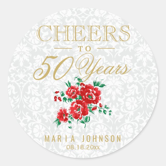 Sticker Rond Fleurs rouges - Cheers à (n'importe quel âge) ans (Devant)