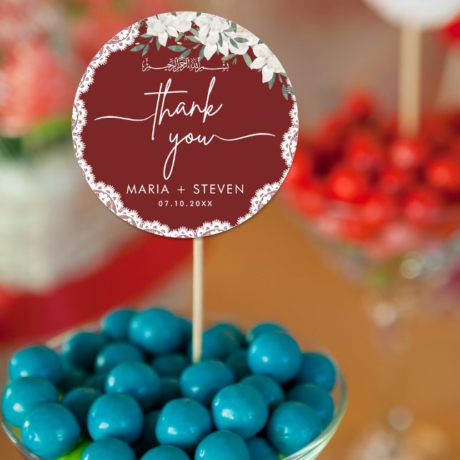 Sticker Rond Fleurs rouges et dentelle mariage musulman (Créateur téléchargé)