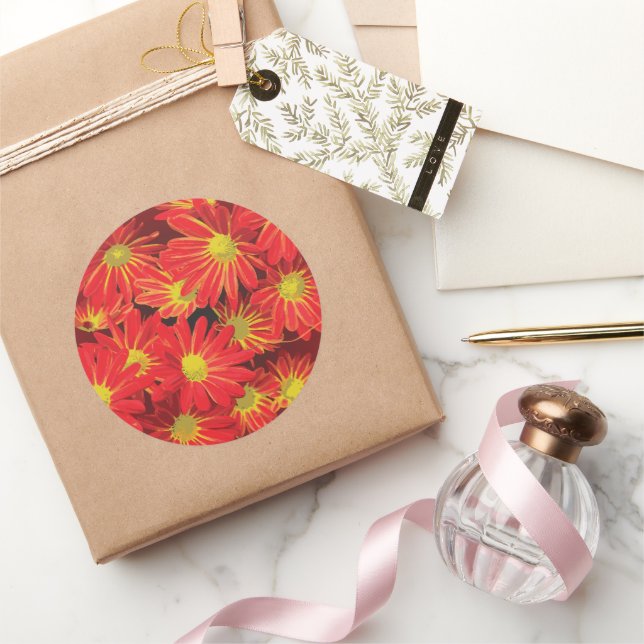 Sticker Rond Fleurs rouges et jaunes 1 (Cadeaux)