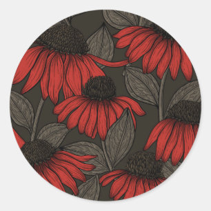 Sticker Rond Fleurs rouges sur marron