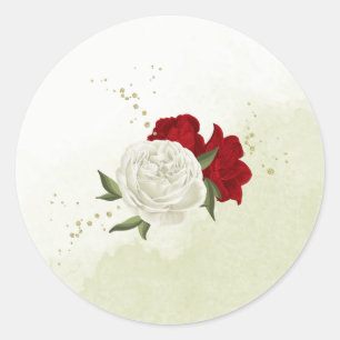 Sticker Rond fleurs rouges vert feuille mariage