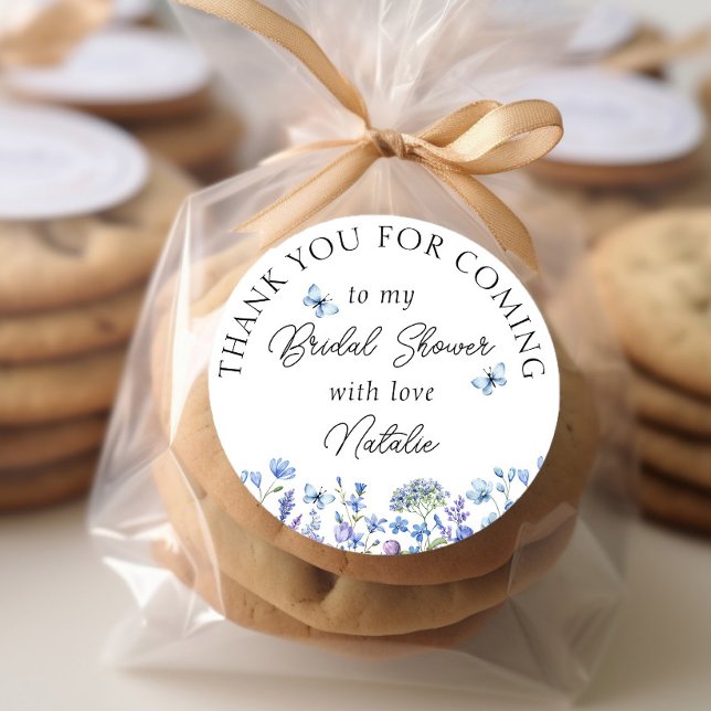 Sticker Rond Fleurs sauvages Bleus Merci Floral sucré pour veni (Thank you stickers from my Blue Wildflower Bridal Shower Collection
)