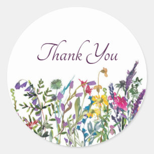 Sticker Rond Fleurs sauvages colorées merci classique rond stic