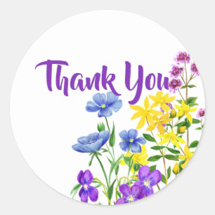 Sticker Rond Fleurs sauvages colorées vives Merci