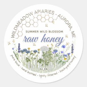 Sticker Rond Fleurs sauvages crus locaux purs en bouteille avec