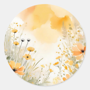 Sticker Rond Fleurs sauvages d'aquarelle orange douce