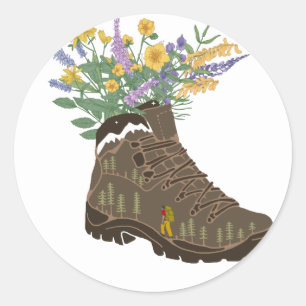 Sticker Rond Fleurs sauvages en Randonnée Boot Camping T-Shirt