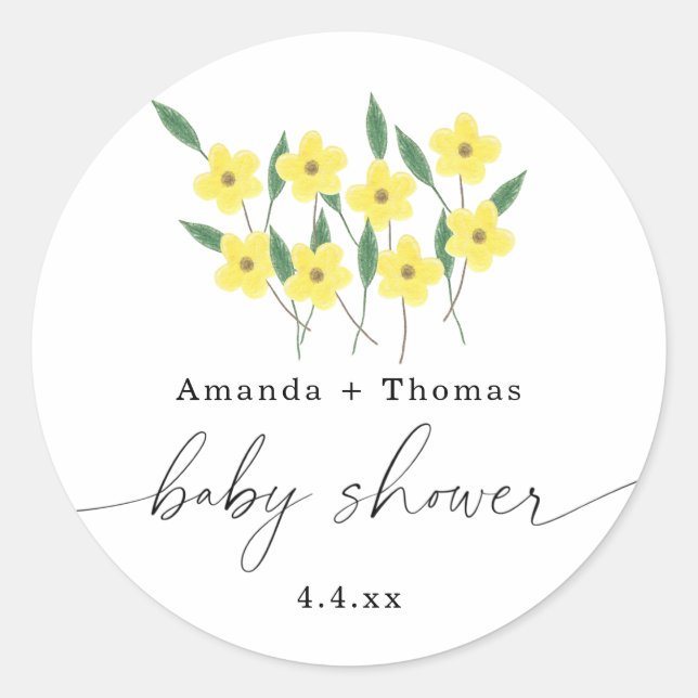 Sticker Rond Fleurs sauvages jaunes - Baby shower (Devant)