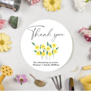 Sticker Rond Fleurs sauvages jaunes Baby Shower fête de remerci