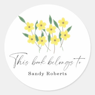 Sticker Rond Fleurs sauvages jaunes - Ce livre appartient à