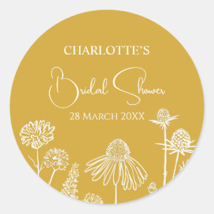 Sticker Rond Fleurs sauvages jaunes Floral esquissé 