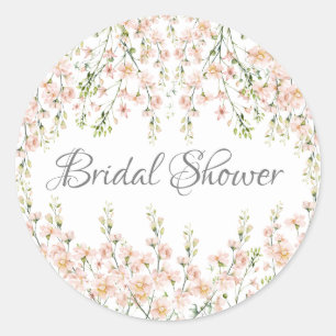 Sticker Rond Fleurs sauvages rose Blush Élégant Floral Bridal