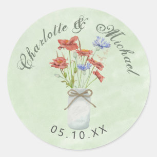 Sticker Rond Fleurs sauvages rustiques en mariage de bocal blan