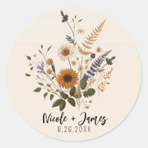 Sticker Rond Fleurs sauvages Vintage Floral Bunch Bohème Mariag