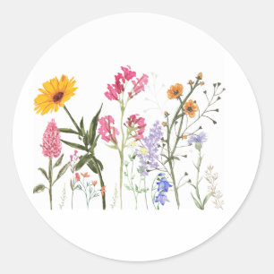 Sticker Rond Fleurs sauvages, Vintages fleurs botaniques jolies