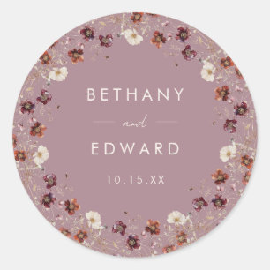 Sticker Rond Fleurs séchées à la chute Whimsical Mauve Mariage